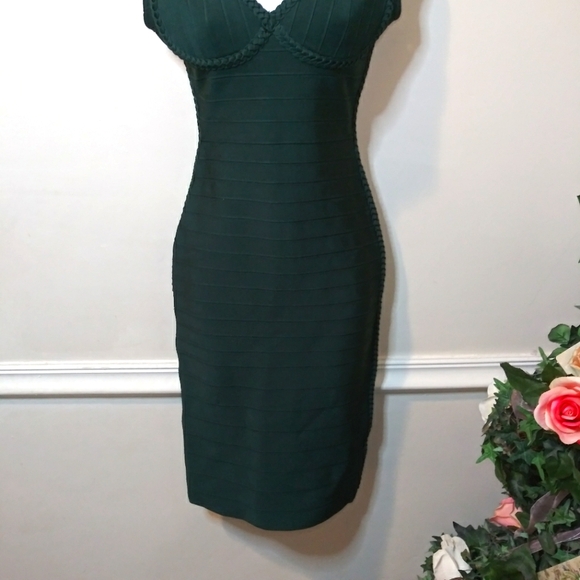 AKIRA Sexy Body-Con Dark Green Halter Necked, Off Shoulder Bandage Dress - Picture 3 of 14
